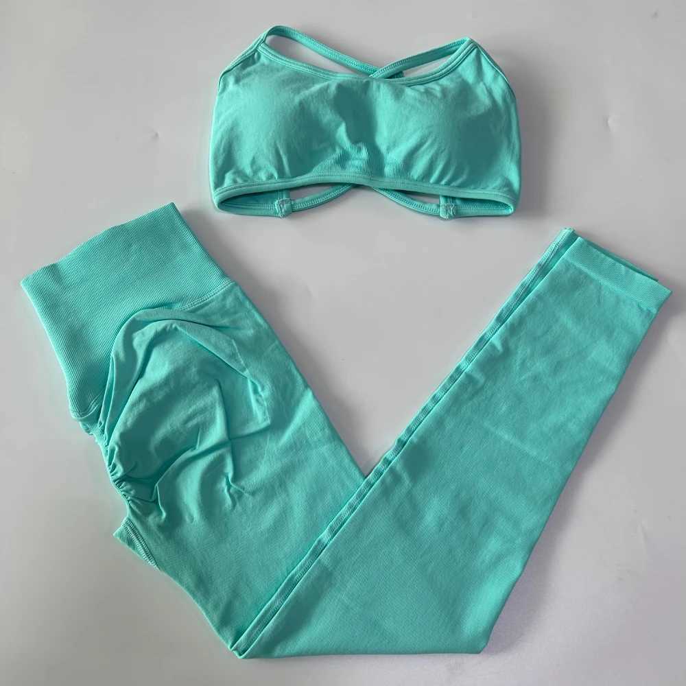 2-piece dynamic yoga set womens Scrunch Legging backless sports bra fitness setW250411
