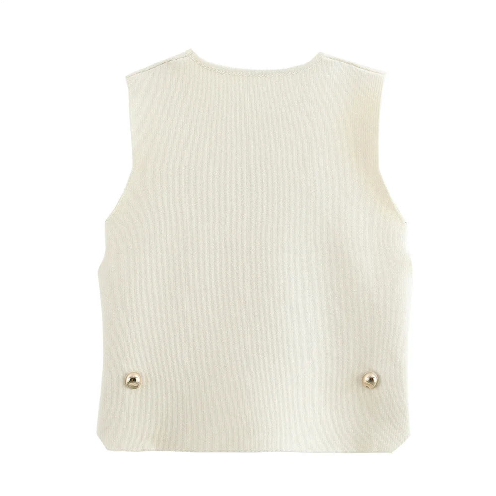 UNIZERA Womens Side Button Knitted Tank Top Solid Color Short Sweater Spring Clothing 250407