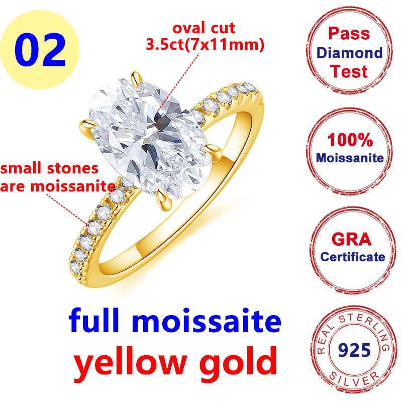 3.5ct Full Moissanite D Color Oval Cut Ladys Ring S925 Sterling Sliver Rose Gold 18K Gold Plated Rings Fine Jewelry for Women