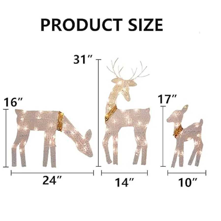 Christmas Christmas Outdoor Decoration 3Piece Lighted 2D Reindeer Family with 60 Lamps PreLit Light Up Deer Set Waterproof Y251111
