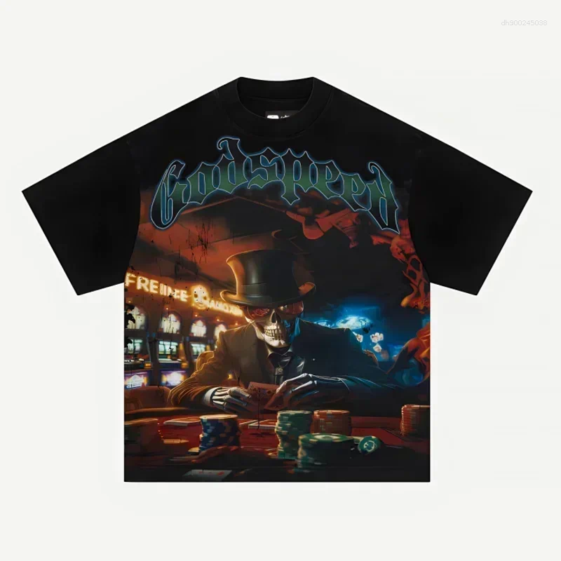 Men's T Shirts Four Seasons All-match T-shirt Hip Hop Men Women Ruffian Handsome Skull Print Casual High Quality Top Shirt