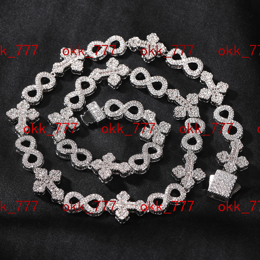 Hip hop trendy necklace fashionable new 925 silver VVS Moissanite studded cross 8-shaped chain personalized mens accessory