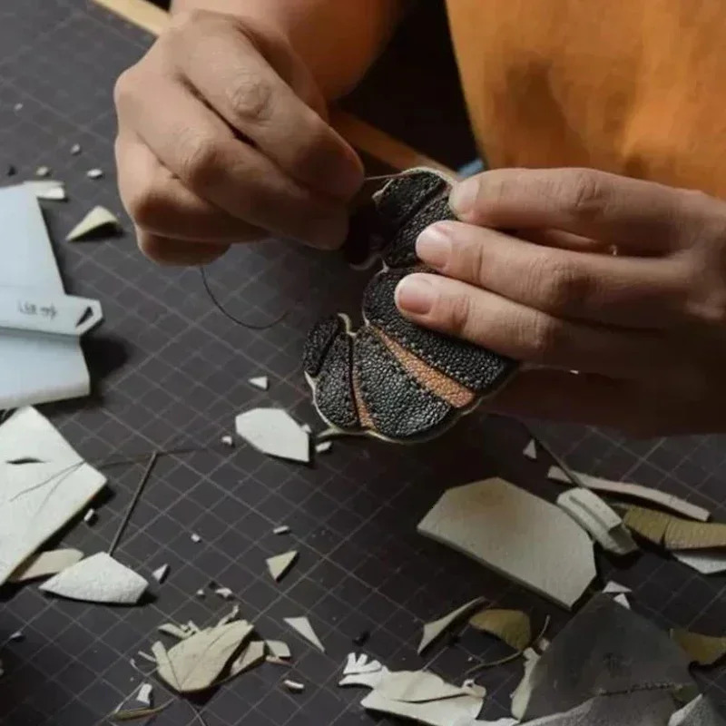 Handmade Real Leather Croissant Bag Charm KeyChain keyring 251110