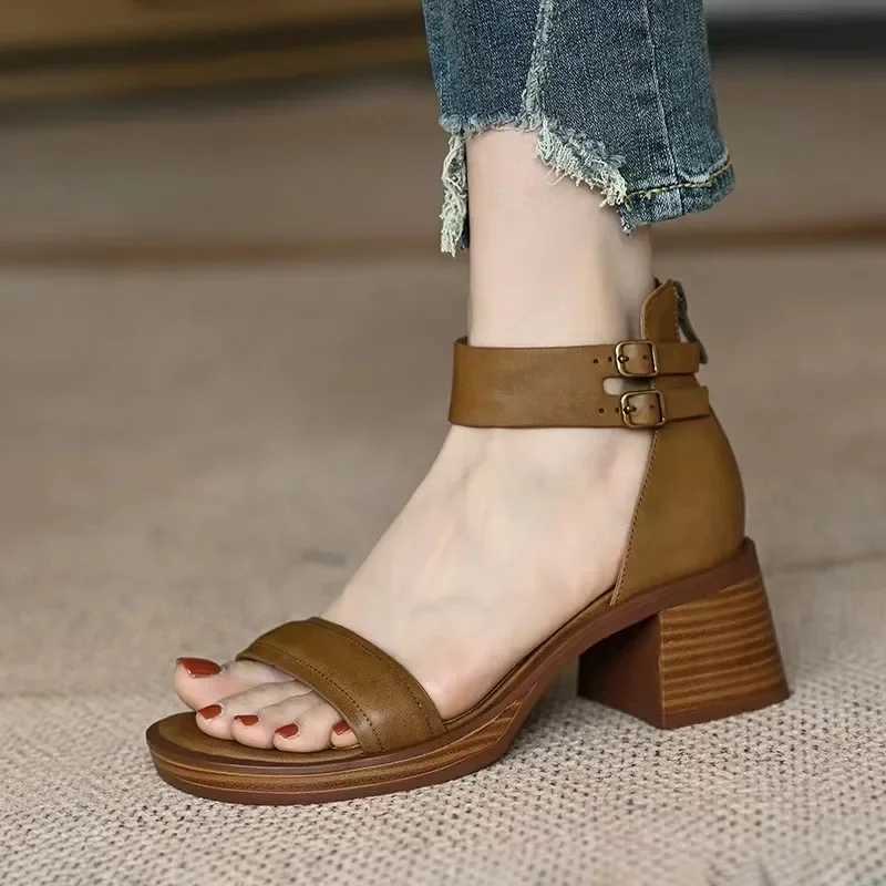 sandalias de mujer peep toe cn gruesobolso traserosandalias de moda vintagesandalias cuadradas romanasveranoXJ250410