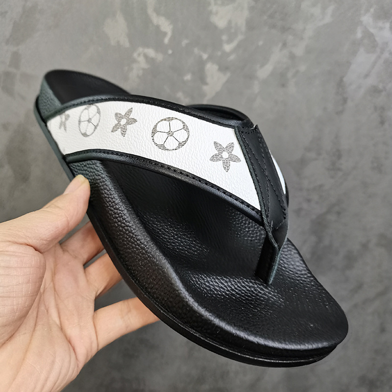 Free Shipping Designer Flip-flops Luxury Trendy Shoes PU Leather Print Slipper for Men