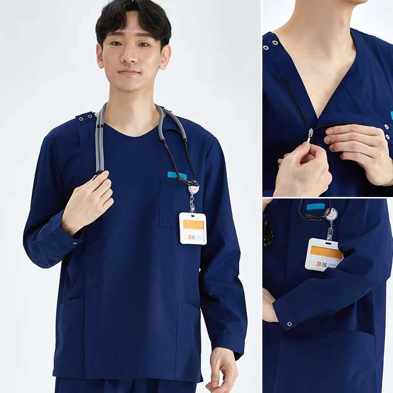 Medical Uniform Nurse Matte Set Womens Zipper Basic Pro 2-piece Top Drawstring Pants Heather Care Slim Tunic 205 X250410