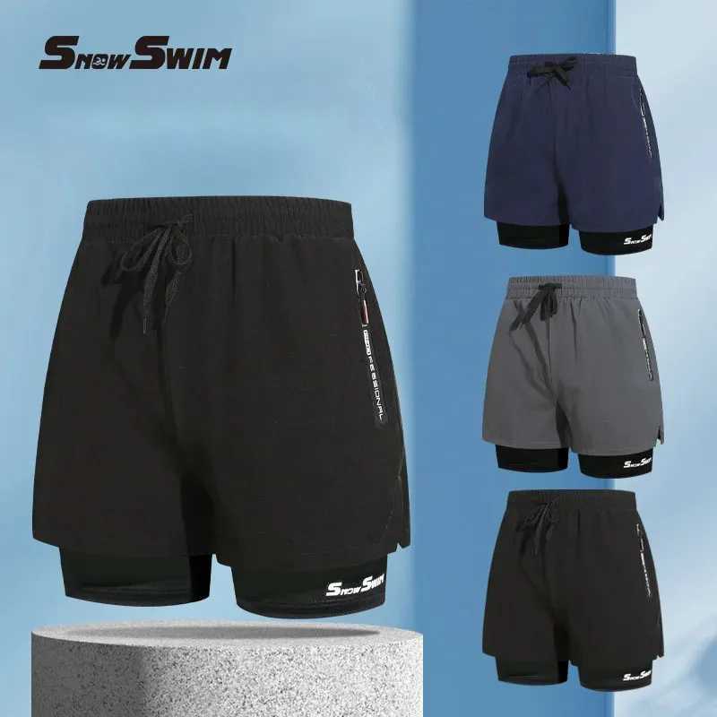 Mens swimming pants double-layer flat angle adult quick drying anti awkward swimming pantsW250410