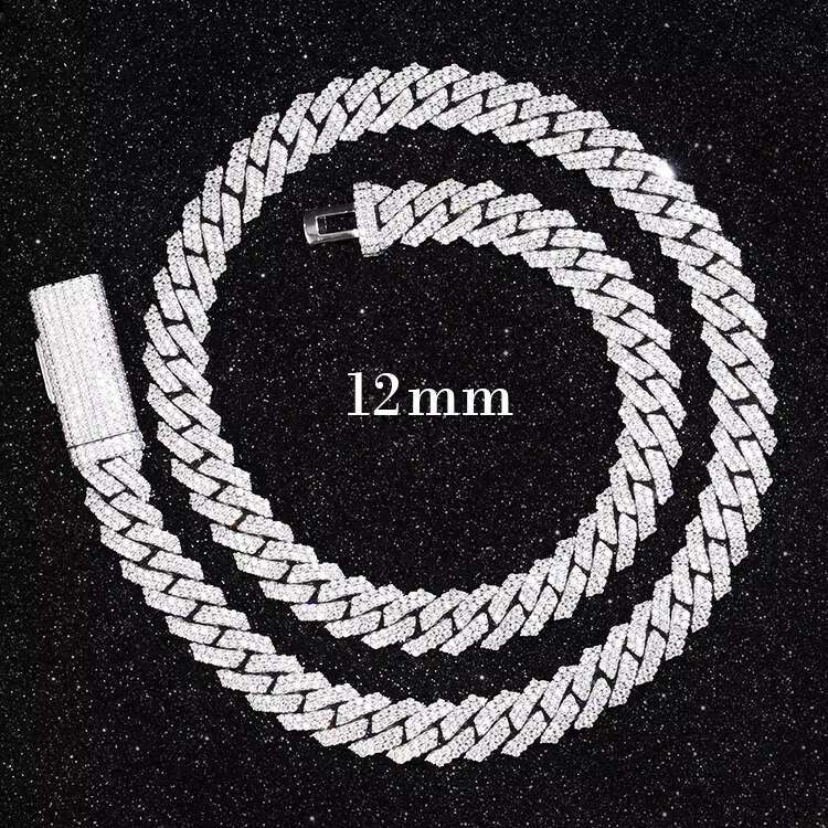 Silver Cuban Link Chain 12mm Wide VVS1 Moissanite Pss Diamond Test 18k Gold Plated Cuban Bracelet