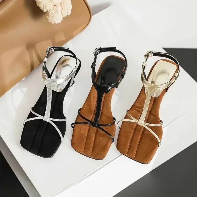 2024 summer genuine leather square toe clip sandals Fi high heels slider womens sandals wedding shoes brideXJ250410