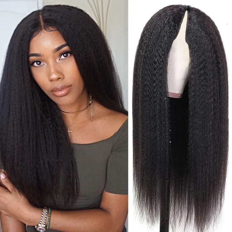 Kinky Straight U V Part Wig Human Hair No Leave Out U Part Brazilian Yaki Straight Machine Made Human Hair Wigs For Women VirginT251111