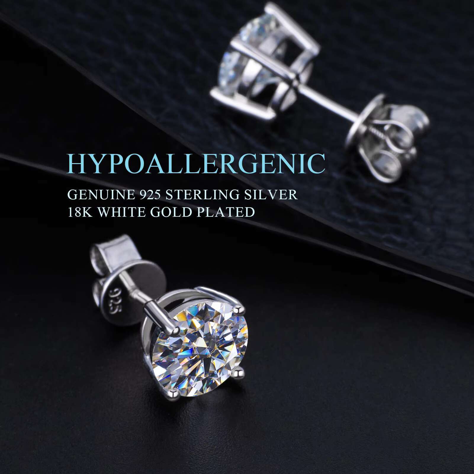 5mm 925 Sterling Silver Moissanite Ear Studs Hip Hop Womens Jewelry Accessories