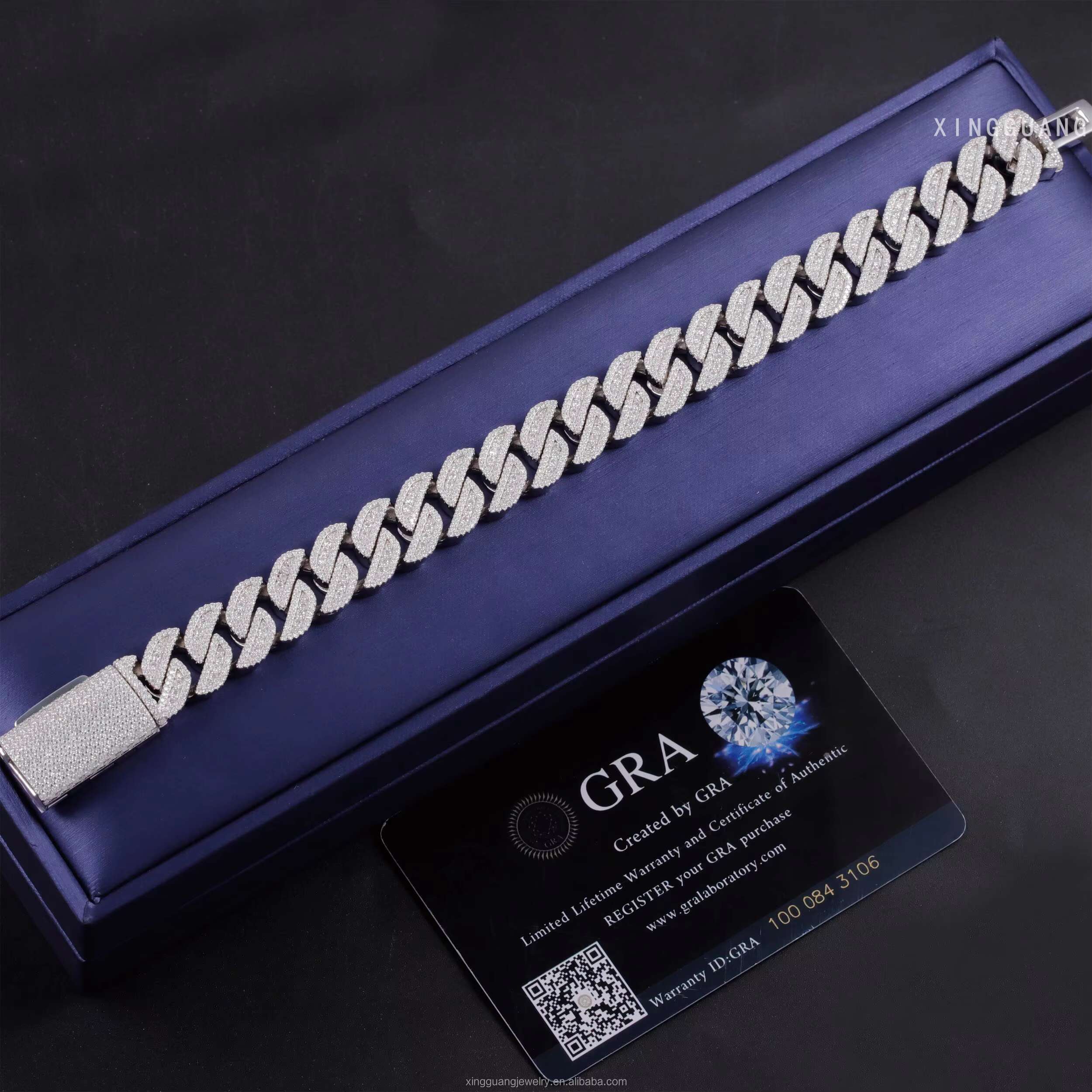 Hip Hop Rapper Moissanite Cuban Bracelet 13mm 15mm S925 Silver Bracelet for Men Women VVS Moissanite Diamond Cuban Bracelet