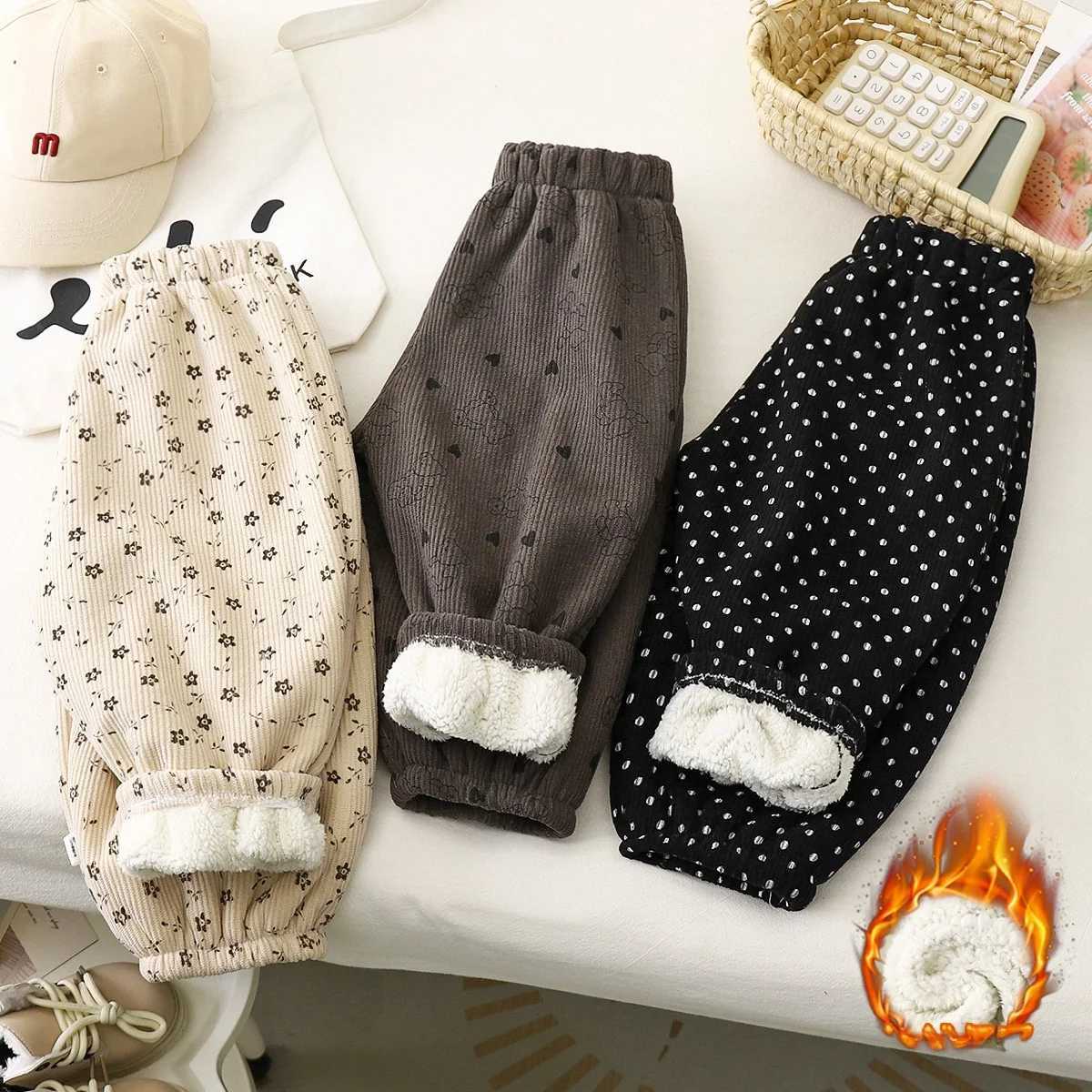 Winter Warm Fleece Lined Kids Pants Printed Toddler Boys Girls Trousers Retro Polka Dot Pattern Childrens Clothes L251110