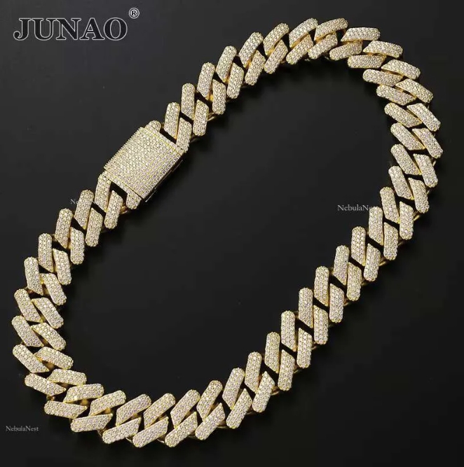 Elegant JUNAO 20mm Width Hip Hop Cuban Link Charm Necklace - Versatile Rose Gold-Plated Brass