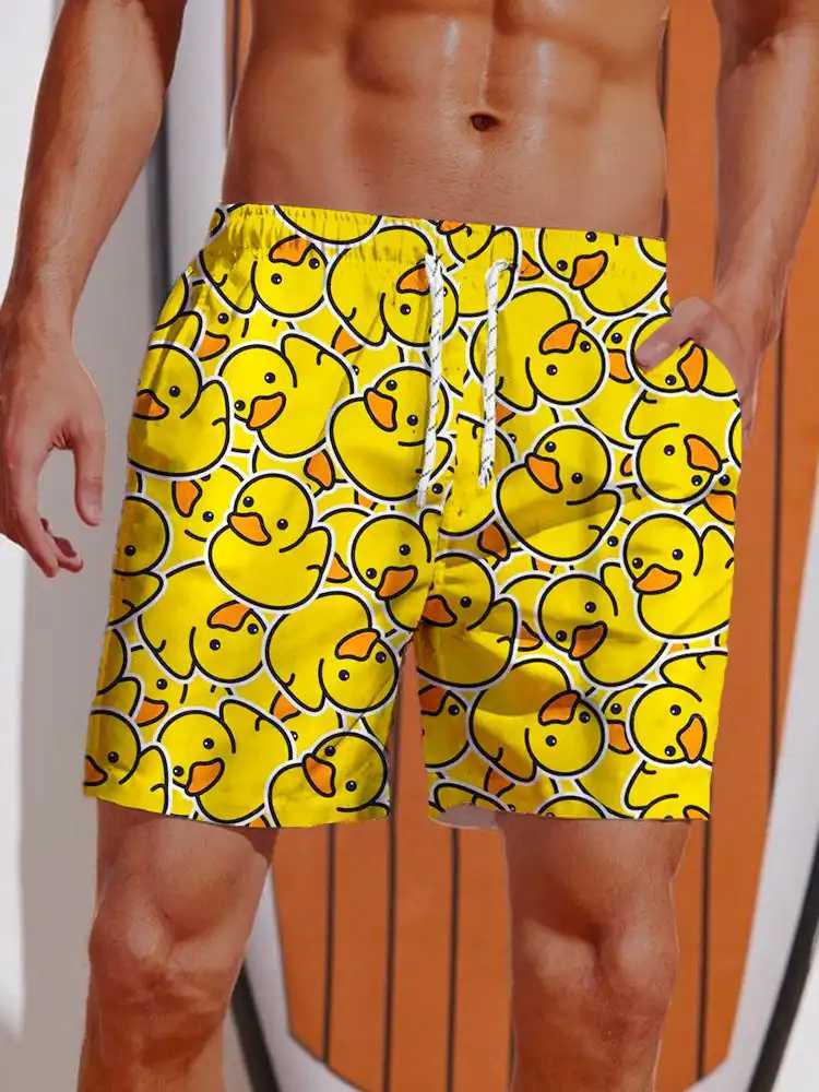 Hawaiian Yellow Duck Mens Printed Shorts Mens Swimming Shorts Elastic Waist 3D Printed Gradient Breathable Short Wear PolyesterW250410