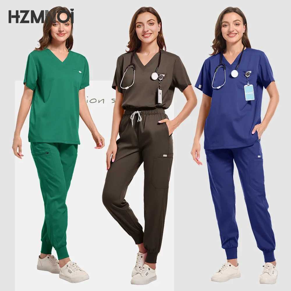 High Quty Unisex Nurse Uniform Men Scrubs Set Beauty Uniform Women Hospital Surgical Suits Dental Clinic Pet Shop Workwear X2504101