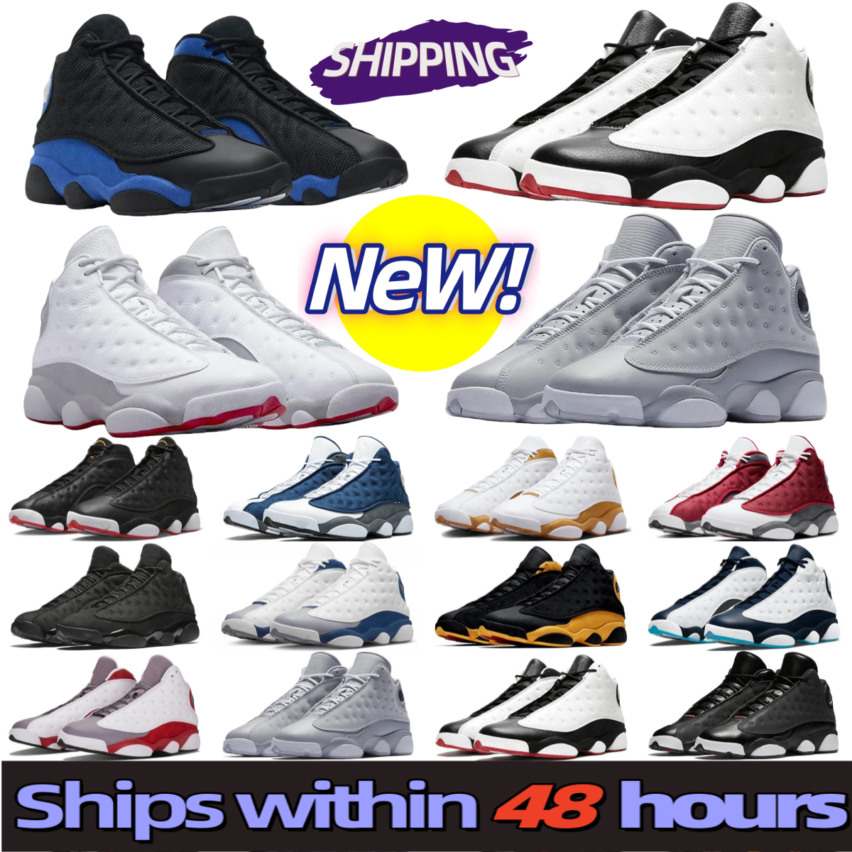 J13 13S Sports Basketball Shoes Trainers Jump Mans 13 Men's and women's sports shoes black white gray Bred Designer Laney Gym Outdoor Sneakers size 36-46