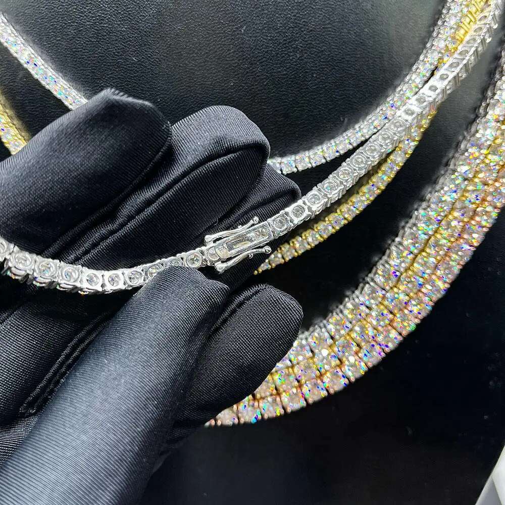 3-6.5MM Full D Color Moissanite Tennis HipHop Bracelet Necklace Original S925 Sterling Silver White Gold Bracelets for Women Man