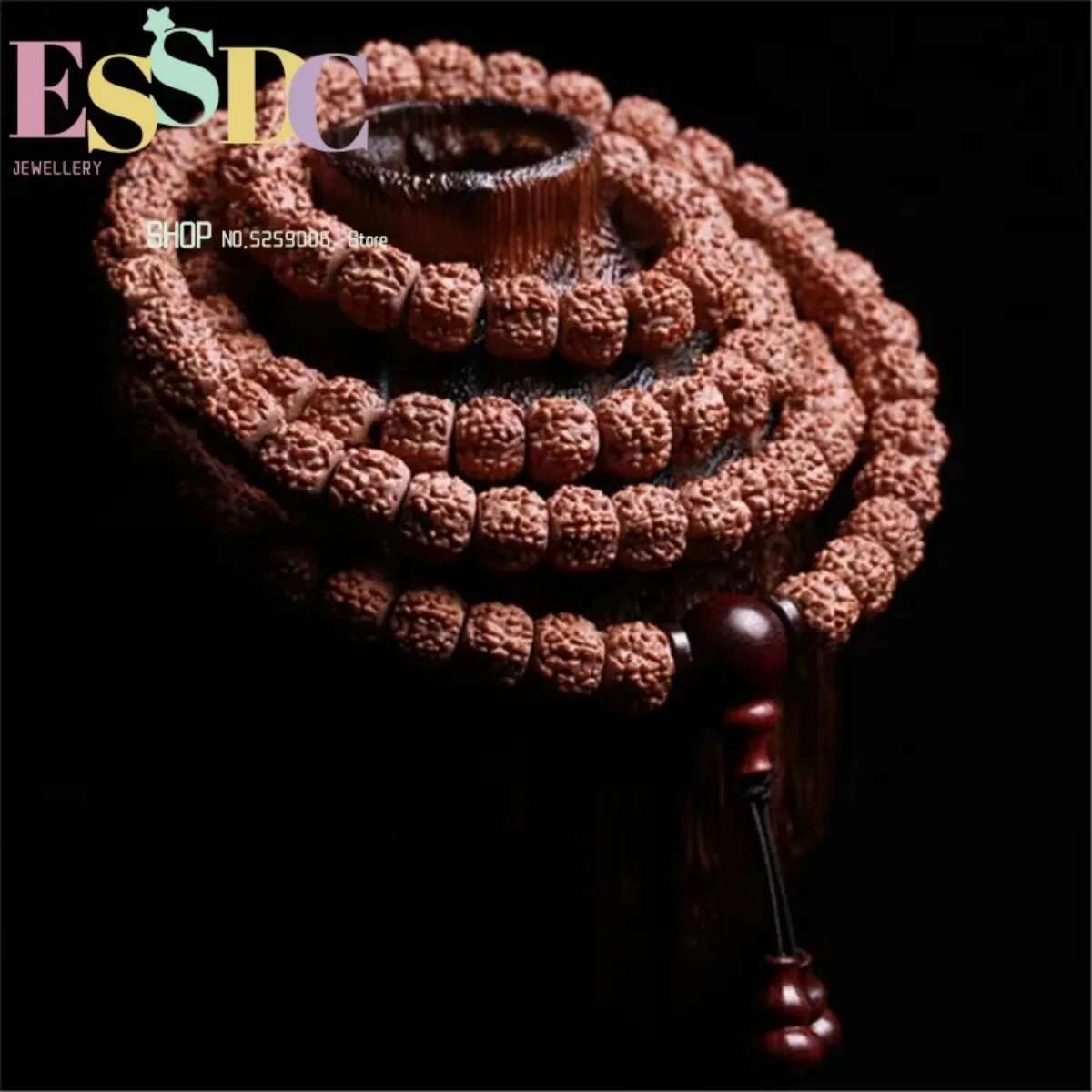 High Quality Natural Five-petal Tibetan 108 Rudraksha Beads Mala Lobular Red Sandalwood Triplet Buddhist Jewelry Yoga Bracelet