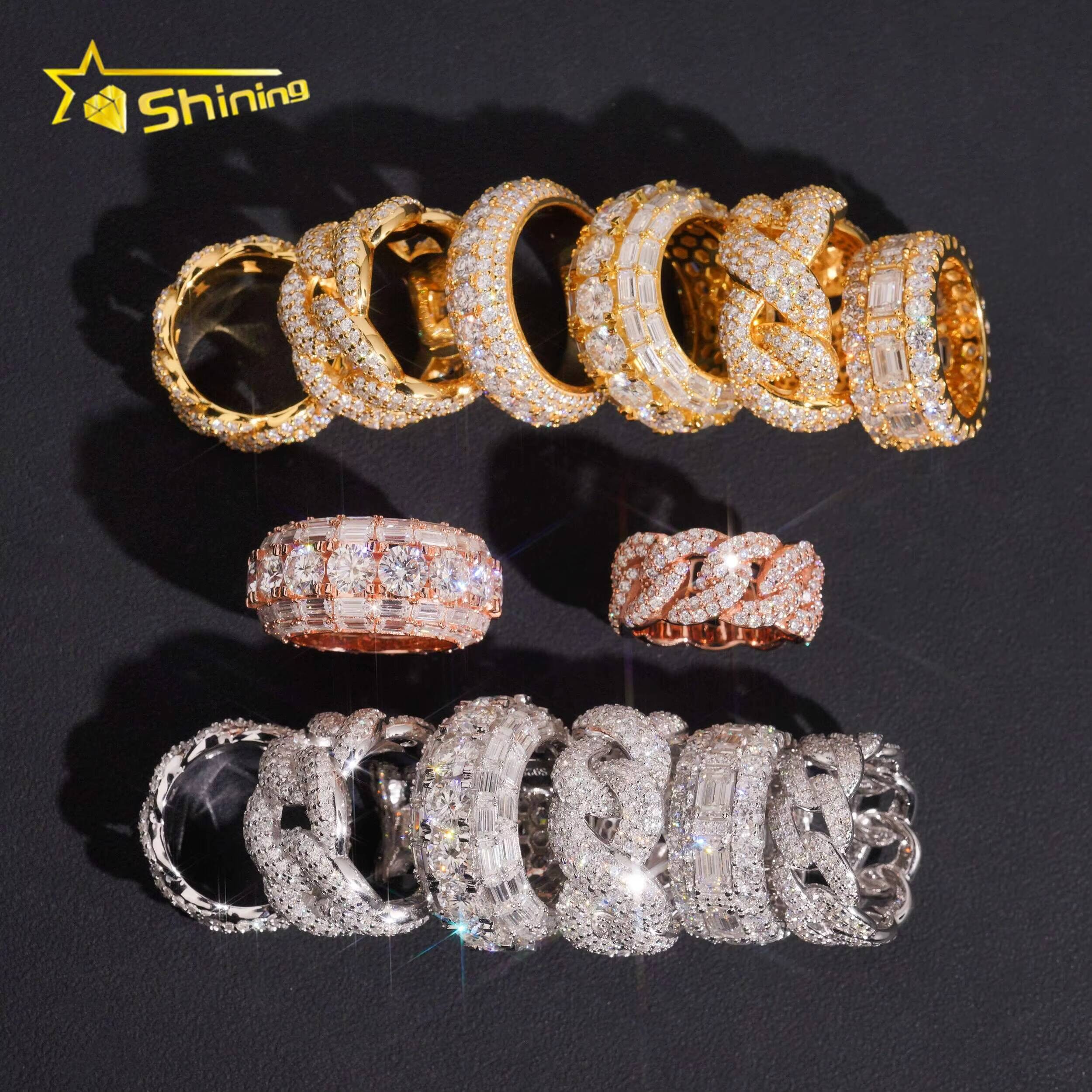 Hip Hop Fine Rings Collection Iced Out VVS Moissanite Engagement Ring Custom Men Sterling Silver 925 Ring