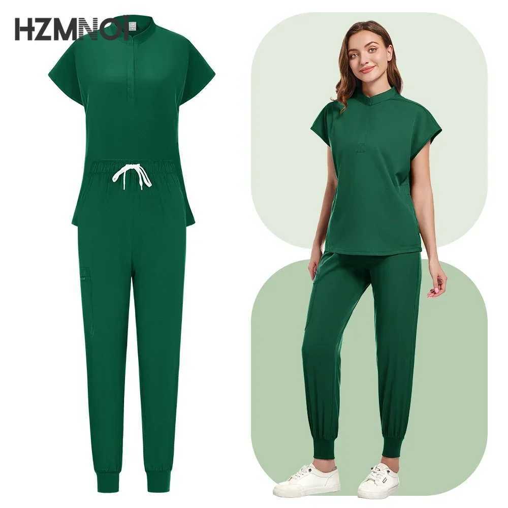 Medical Nursing Scrubs Suit Women Blouse Short Slved Nurse Working Uniforms Solid Color Pet Veterinary Work Clothes X250410