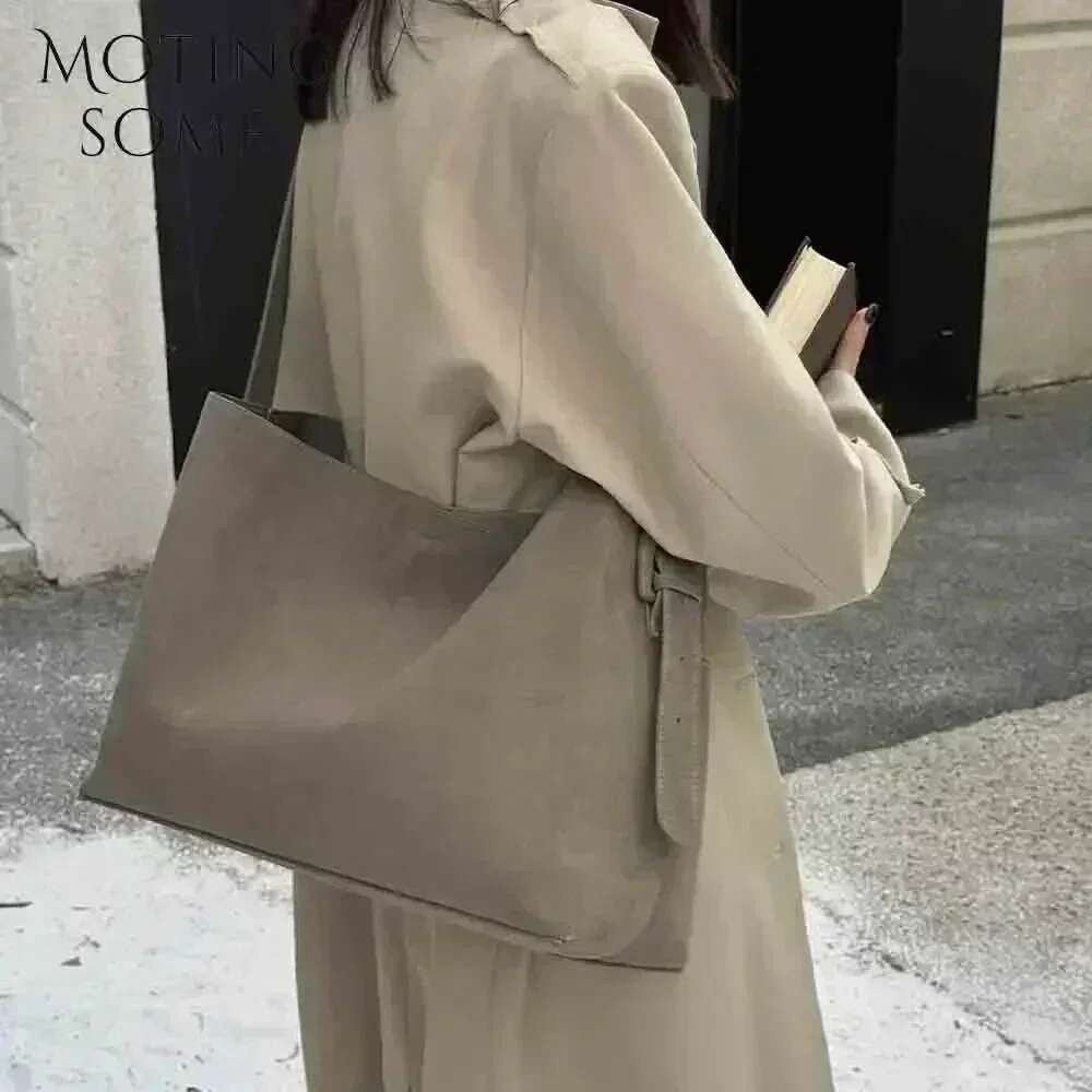 Designer Motingsome Oversize Women Bag Suede Leather Winter Bags Frosted Cow Skin Handbag And Purses Retro Lady Tote 2024 New