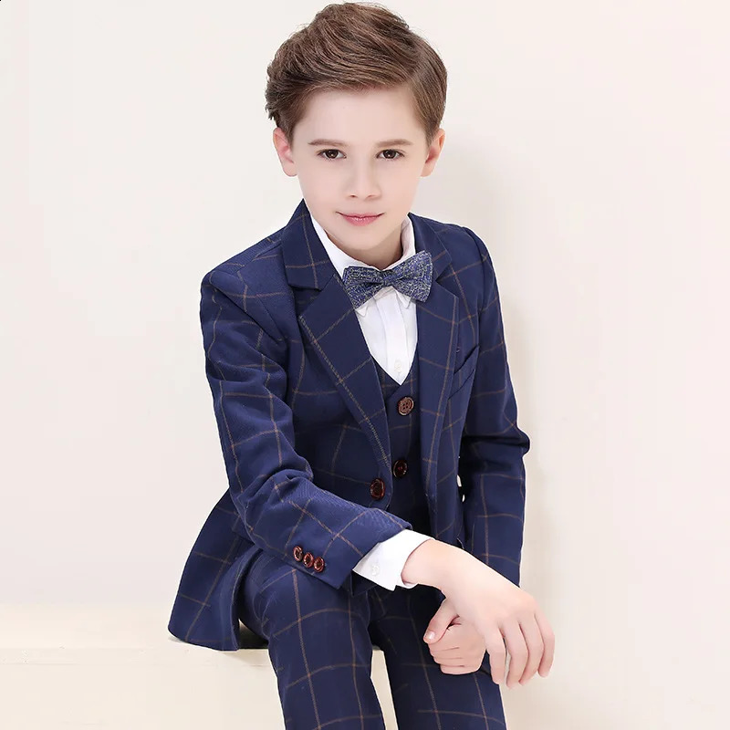 Kids Boys White Blazer Vest Pants 3PCS Set Children Baptism Wedding Prom Suit Baby Boy Elegant Dress Teenager Party Costume 250410