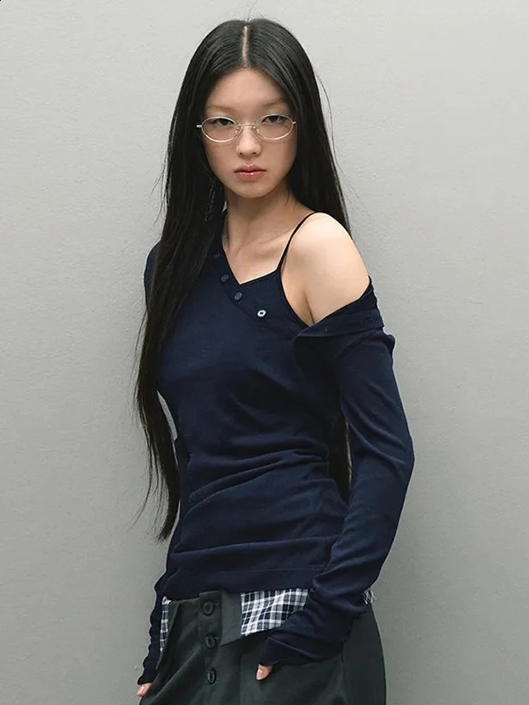 Womens Shirt Shoulder Button Long Sleeve Fashion Top SpringSummer 2025 Comfortable Sexy Tshirt 250411Z