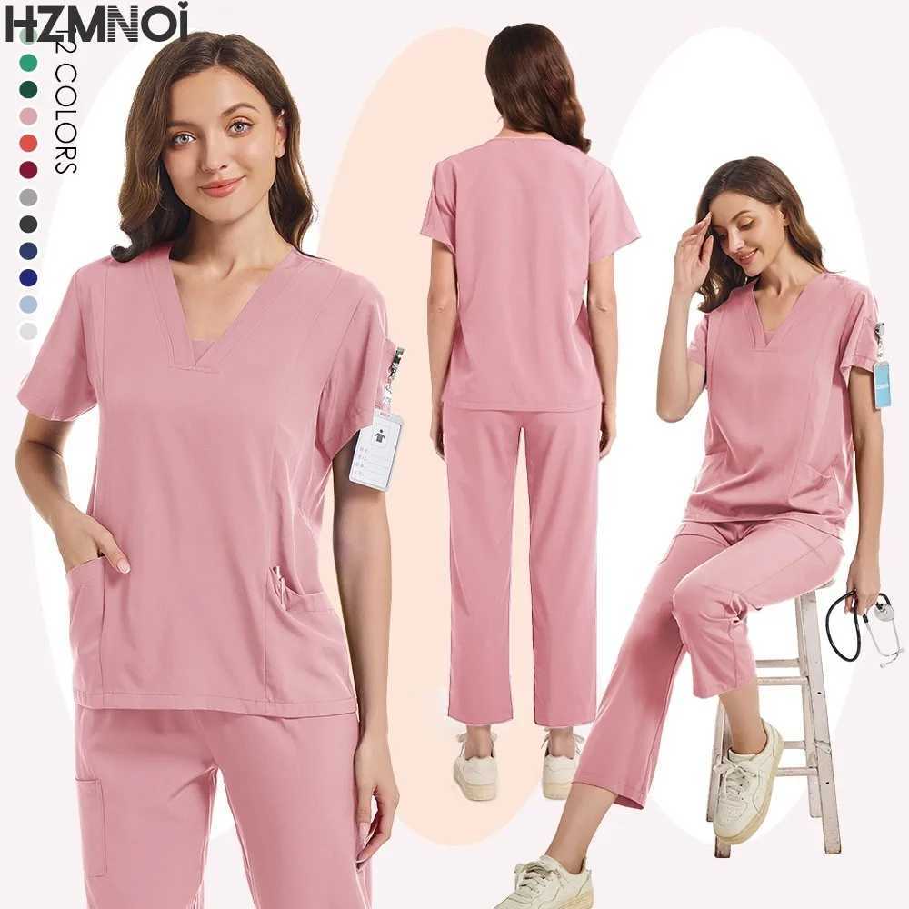 New Scrubs Medical Uniforms Women Nurse Uniform Thin Breathable Medical Scrub Tops Elastic Scrubs Pants Doctor Workwear Overalls X250410