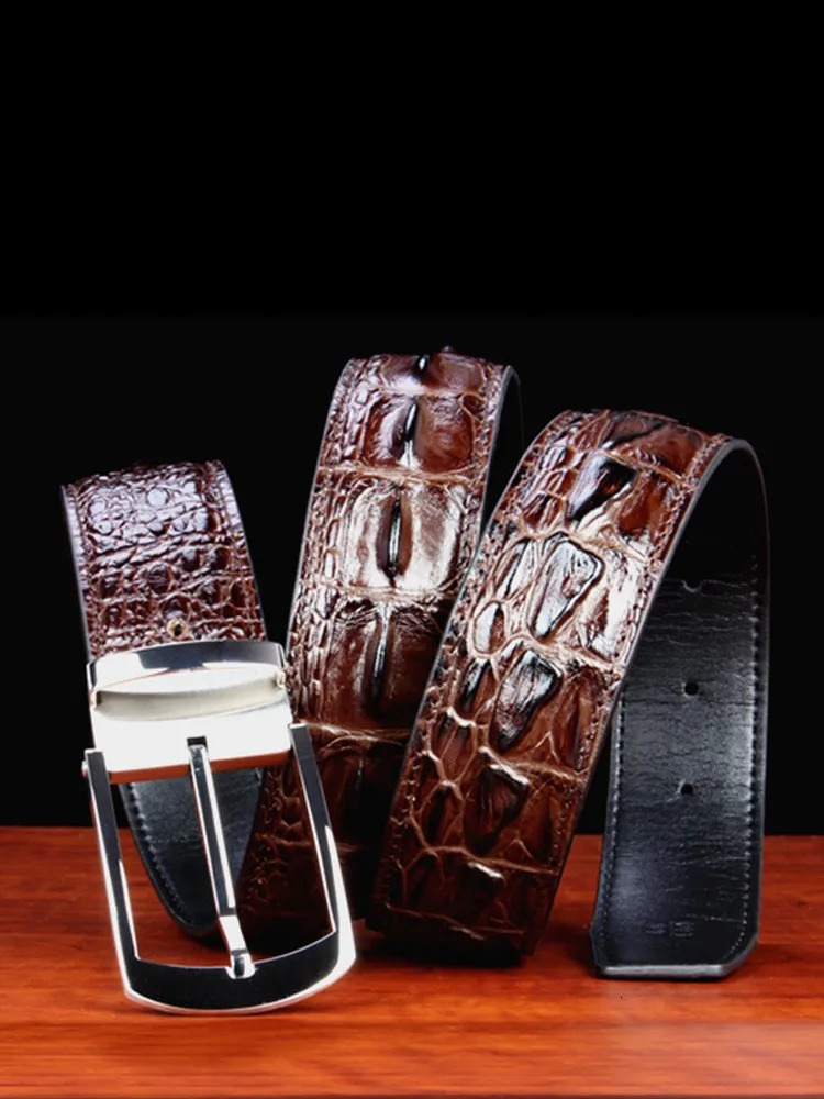 Men High Quality Pattern Cowhide Genuine Leather Belt Vintage Business Work Pin Buckle Waistband For Suit Pants Belts 251031