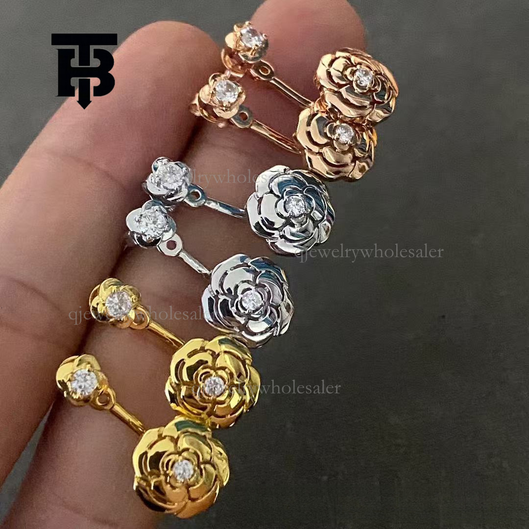 TB BHULAMTE Designer's Small Fragrant Tea Flower Earrings S925 Pure Silver Women's 18K Rose Gold Inlaid Diamond Earrings High-end Women'