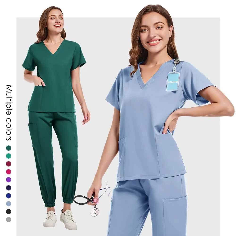 Scrubs Medical Uniform Short Slve Tops+Pants Nursing Uniform Women Pet Shop Doctor Hospital Clinic Surgery Workwear Scrub Sets X2504106