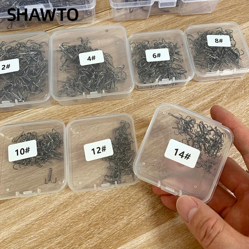 Shawto 50Pcs Round Fishing Hook Black High Carbon Treble Hooks Saltwater Super Sharp Solid Size 6 10 12 FishHook For Lures 251103