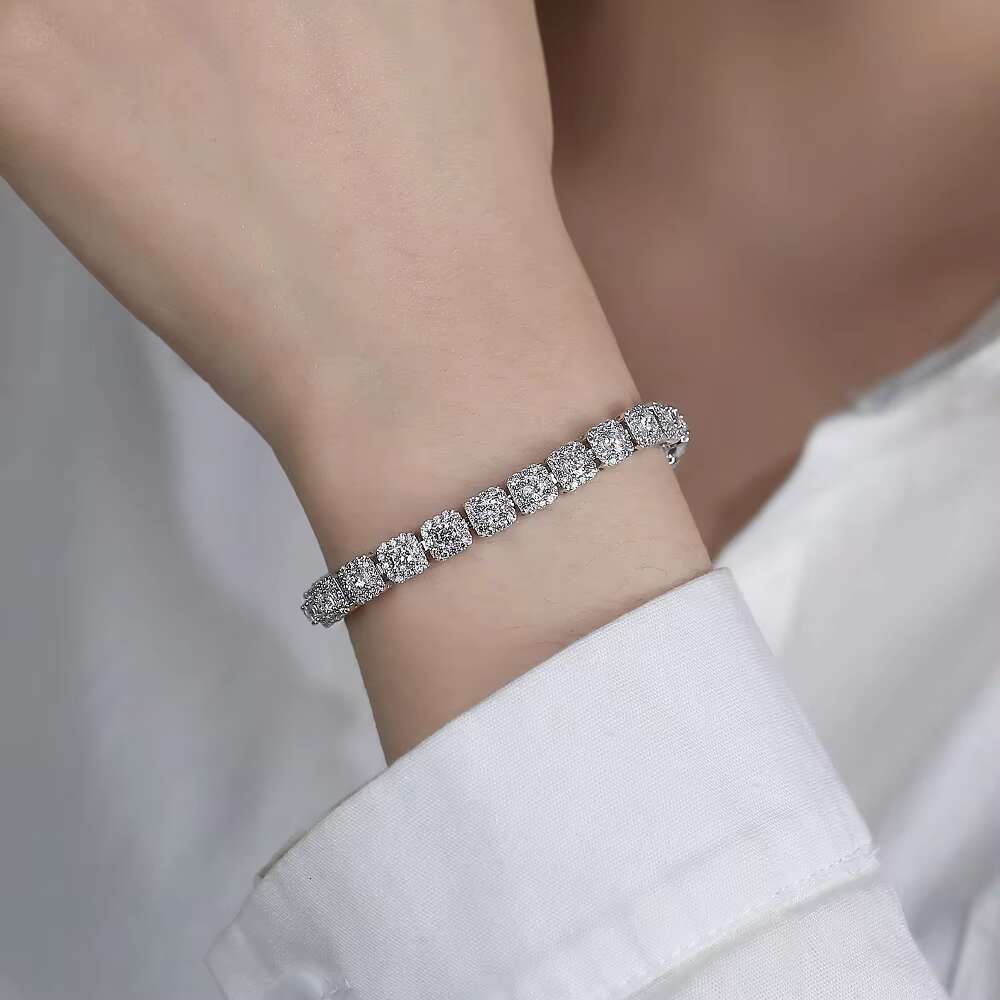 Wholesale Custom Fashion Sterling 925 Silver cvd Lab Diamond GRA Moissanite Zircon Tennis Sterling Bracelet for Men