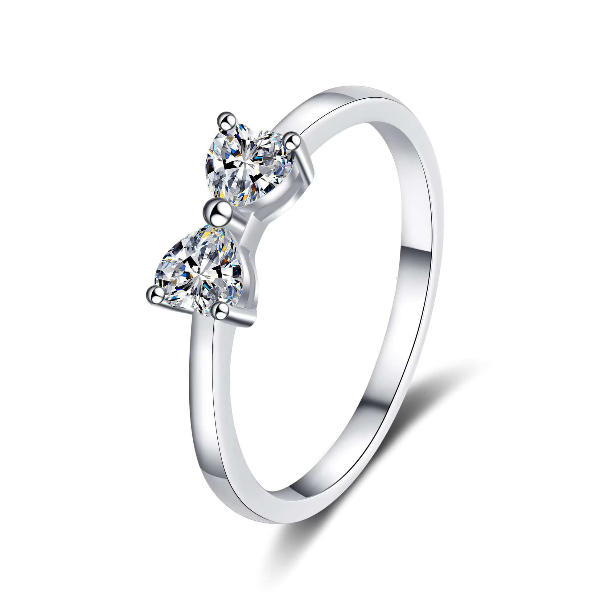 925 Sterling Silver Womens Stylish Wedding Ring Beautiful Heart-to-Heart Design with PT950 Gold Medal Plating Moissanite Rings