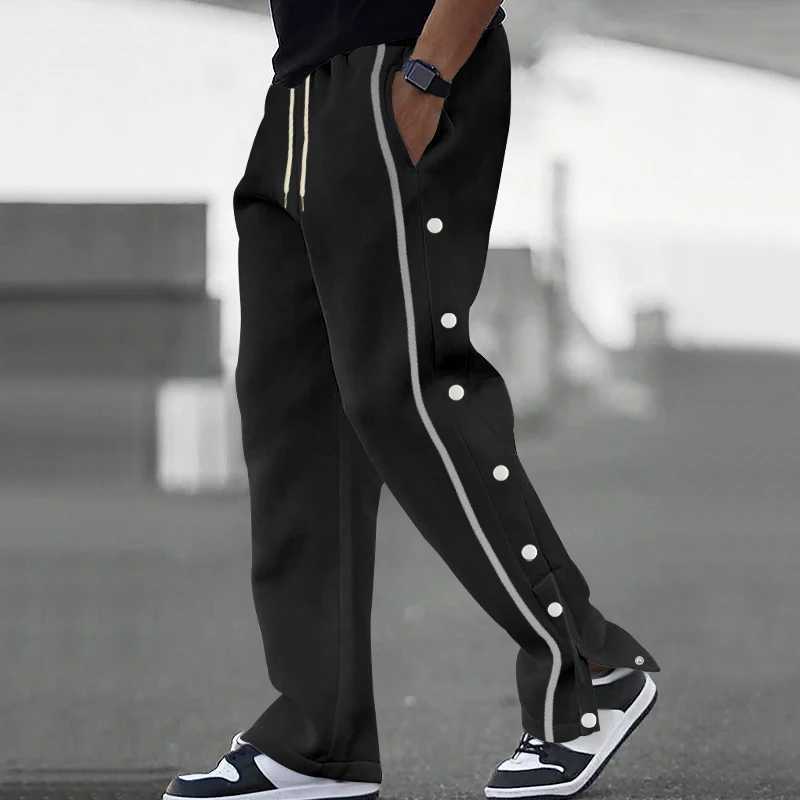 Spring and Autumn New Retro Straight Leg Mens Casual Side Buckle Design Sports Soft Sweating Pants Loose High StreetXJ250410