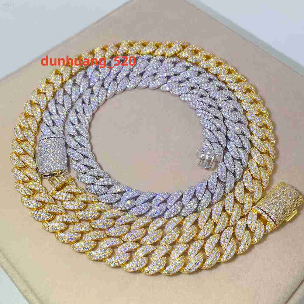 Hip Hop Style 925 Sterling 12mm Mens Cuban Chain Necklace Miami Cuban 925 Sterling Silver Necklace Men Moissanite Necklace