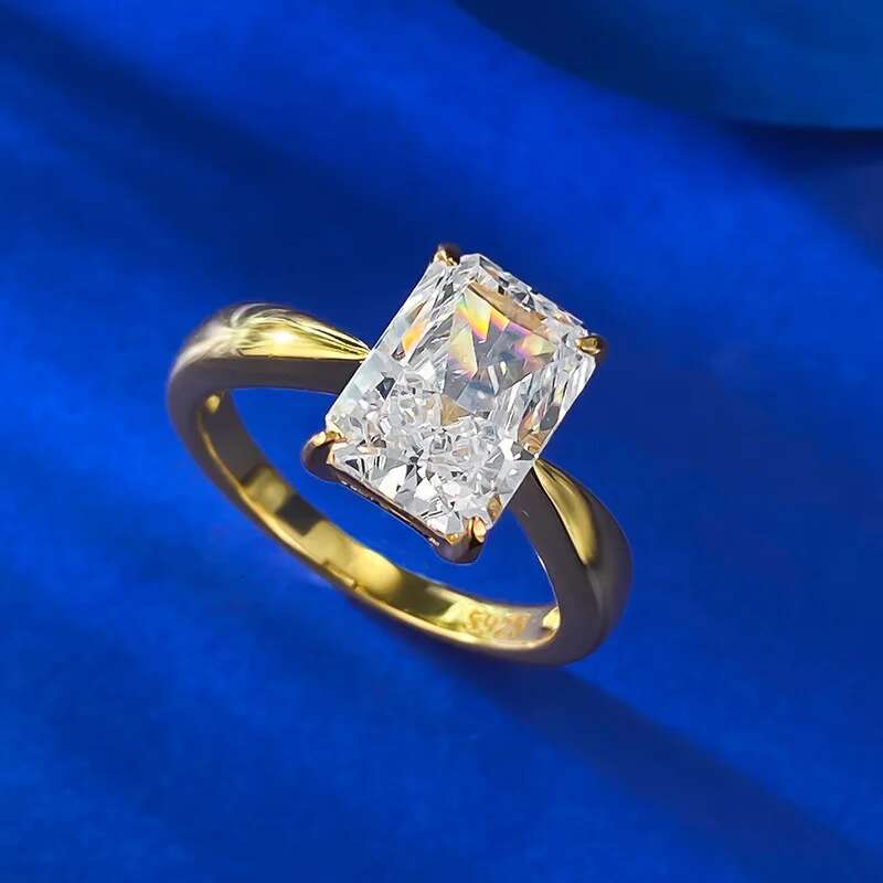 Sparkling Ins Top Sell Luxury Jewelry Elegant Genuine 100% 925 Sterling Silver 18K Gold Radaint Shape Moissanite Wedding Ring