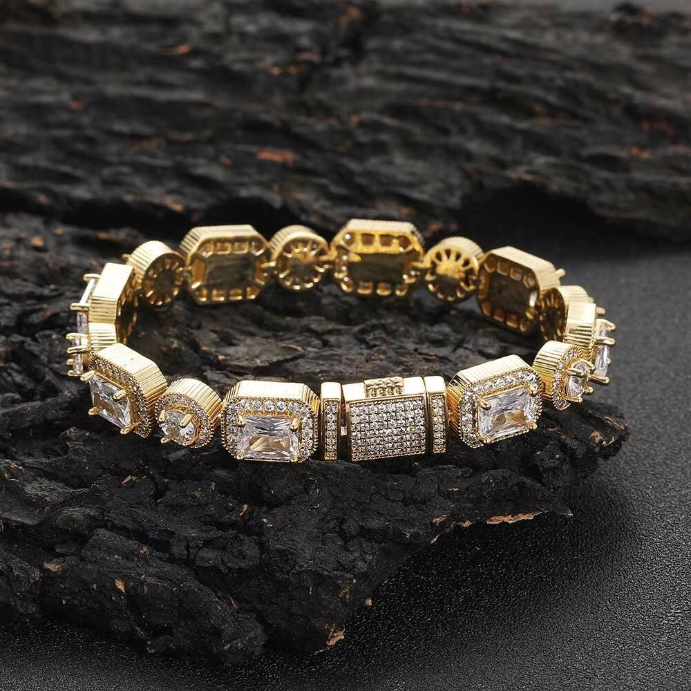 NUOYA Hight Quality Iced Out Clustered Tennis Bracelet Hip Hop Jewelry Rectangle Diamond Tennis Bracelet