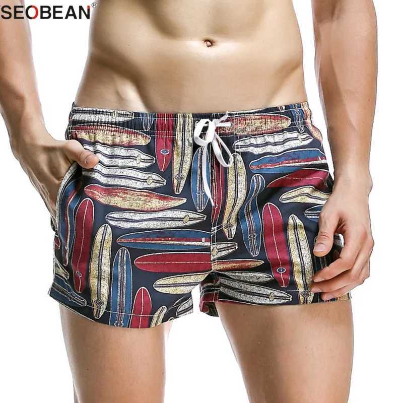 SEOBEAN summer style seaside mens beach shorts mens fast drying polyester fabric beach wear mens board shorts printed shortsW250410