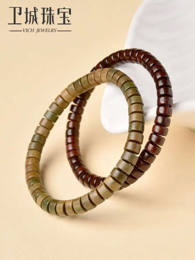 Green Sandalwood Tablet Bead Bracelet Rosewood HandString Single Circle Straight Cut Spacer Gasket Accessories for Men and Women