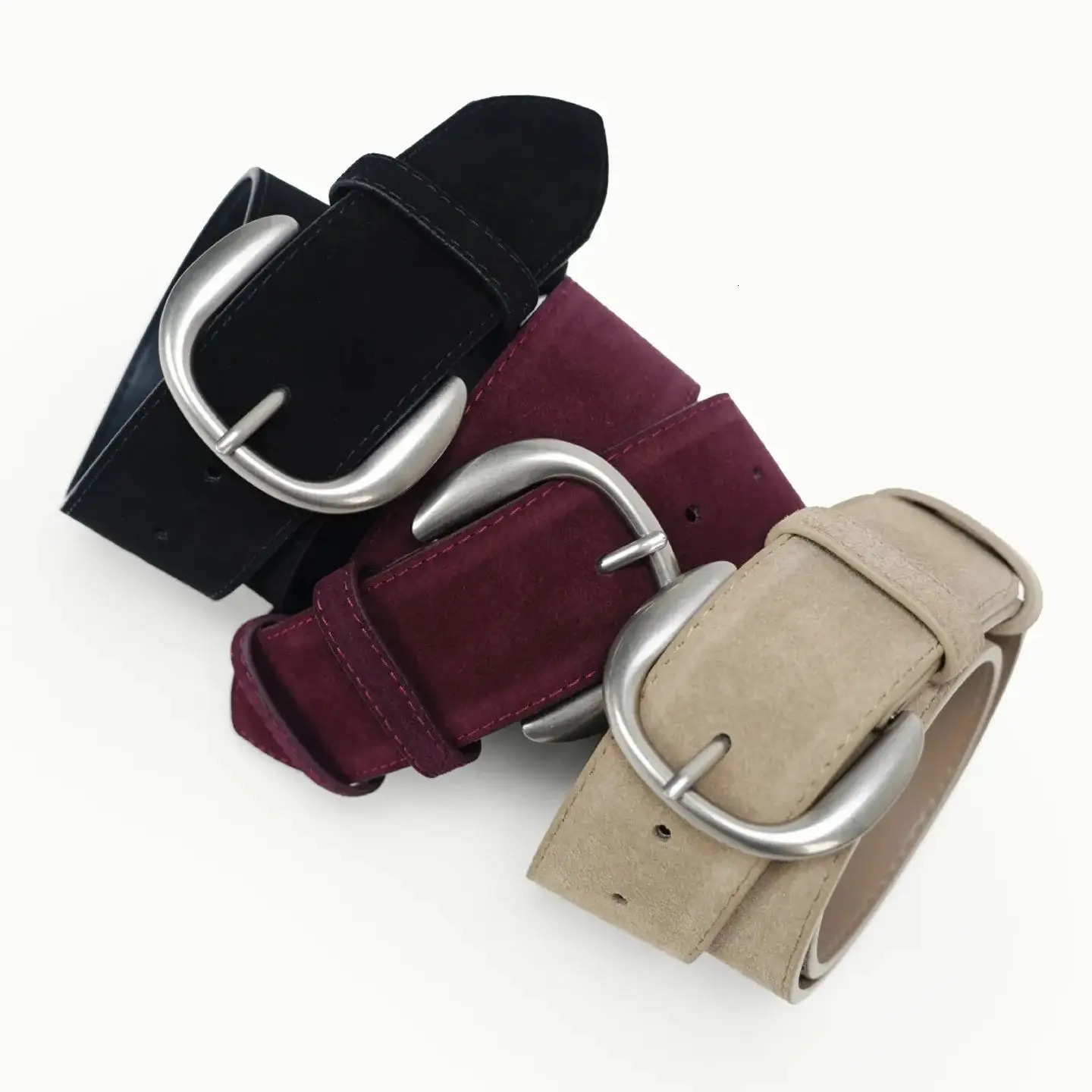 Elegant High Waist Suede Leather Belt for Women with Silver Buckle Fall/Winter Arrivals Womens Suede Belts for Jeans Dress 251110