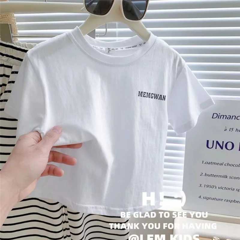 Summer girl T-shirt set childrens short sleeved top+striped pants 2PCS set fashionable casual clothing childrens clothing 1-8 YXJ250410