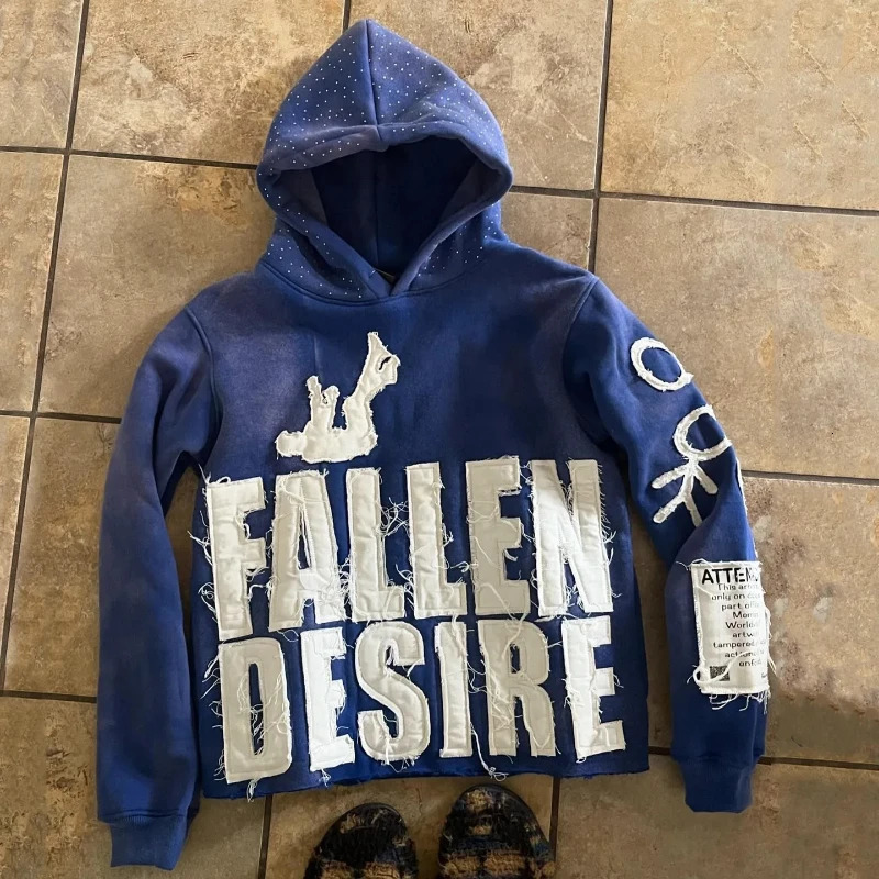 European American High Street Fashion Letter Patch Embroidered Hooded Top Y2K Retro Hip Hop Loose Leisure Mens Womens Hoodie 251110