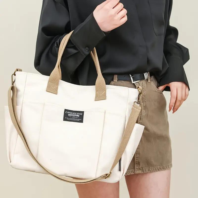 Multi Pocket Tote Bag For Women, Retro Canvas Shoulder Bag, Versatile Crossbody Bag For Daily Use ddmynov