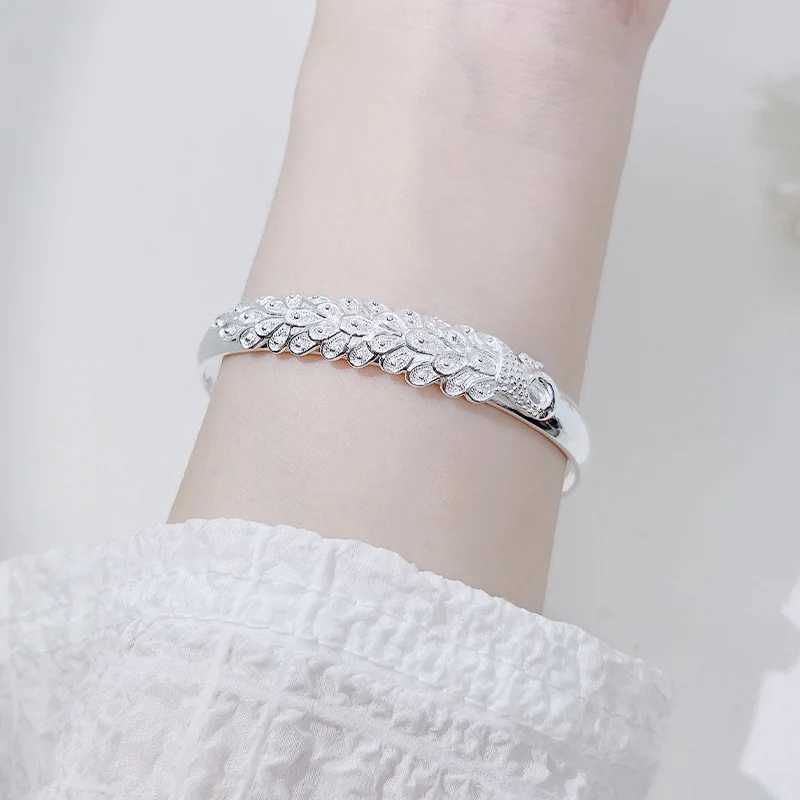 New 925 Sterling Silver Elegant Peacock Opening Screen Bracelet Bangles For Women Fashion Party Wedding Accessories Jewelry GiftC250410