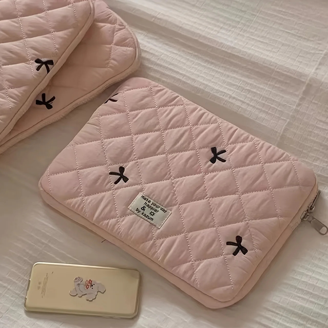 Puffy Laptop Sleeve Bag Embroidered Bow Notebook Carrying Case For ASUS HP 13-14.2 Inch Girl Computer tablet Bag 250407