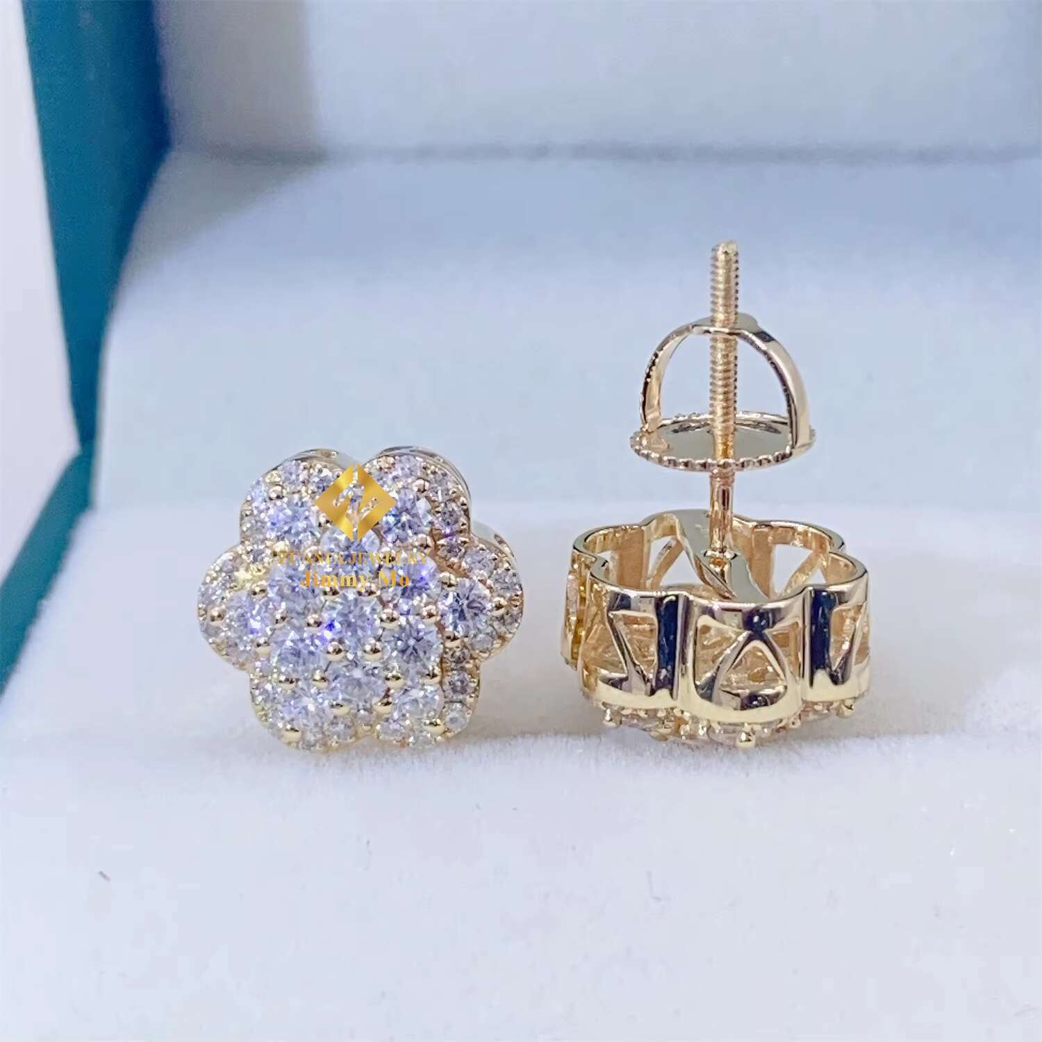 GRA Certificates 10k Solid Gold Iced Out Jewelry Earrings Shining VVS Moissanite Flower Earrings Hip Hop Earring