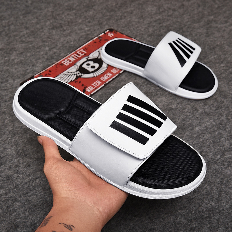 High Quality Hot Sale Men slippers Summer Beach sandals Men Fashion Breathable Casual Striped black and white Men Slippers Outdoor plus size 46