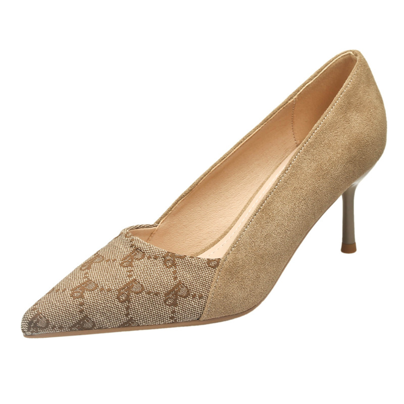 Designer shoes 2025 French-style niche high-end women's single shoes fine heel pointed toe work shoes square buckle temperament high heels